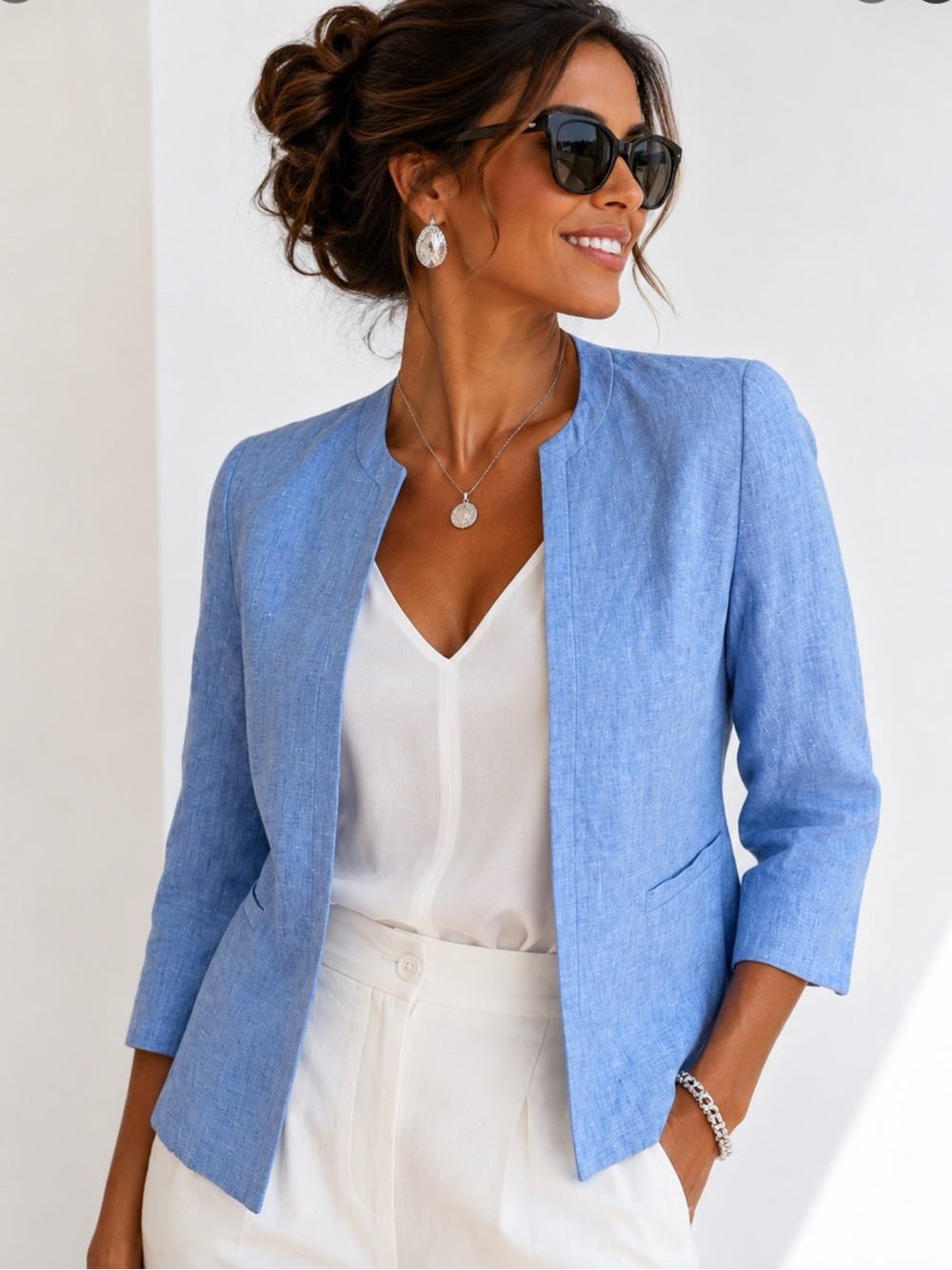 Talbots 100% Linen Open Front Jacket Size 2P